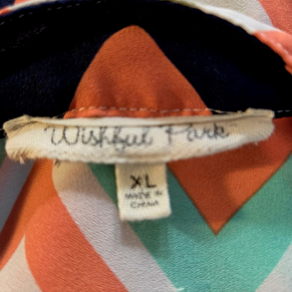 Wishful Park Chevron Print Blouse in Peach/Teal/Navy, 3/4 Sleeves, Size XL - Picture 8 of 9